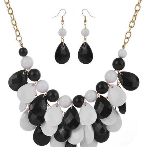 Resin Teardrop Statement Necklace Earrings Set Womens Boho Fashion Jewelry - Picture 1 of 5